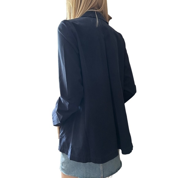 J. Jill Double Breasted Pea Coat Jacket Oversized Cotton Canvas India Blue XS S - Picture 6 of 14